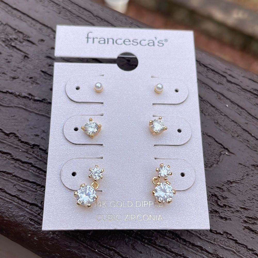 NWOT⭐️14K GOLD DIPPED⭐️ CUBIC ZIRCONIA STACKABLE EARRINGS